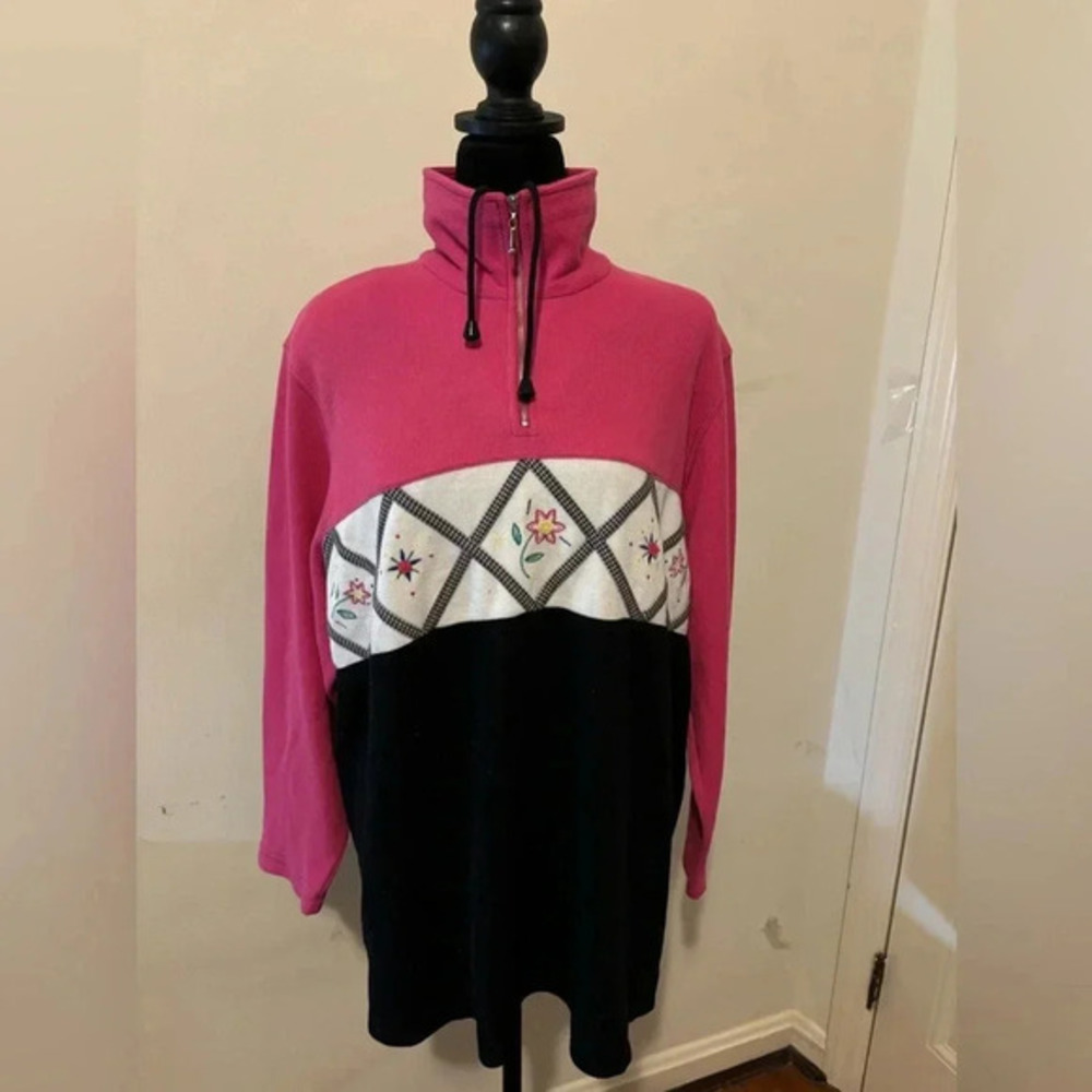 Napa Valley Vintage 1/4 zip Sweater Embroidered pink and black 1X
